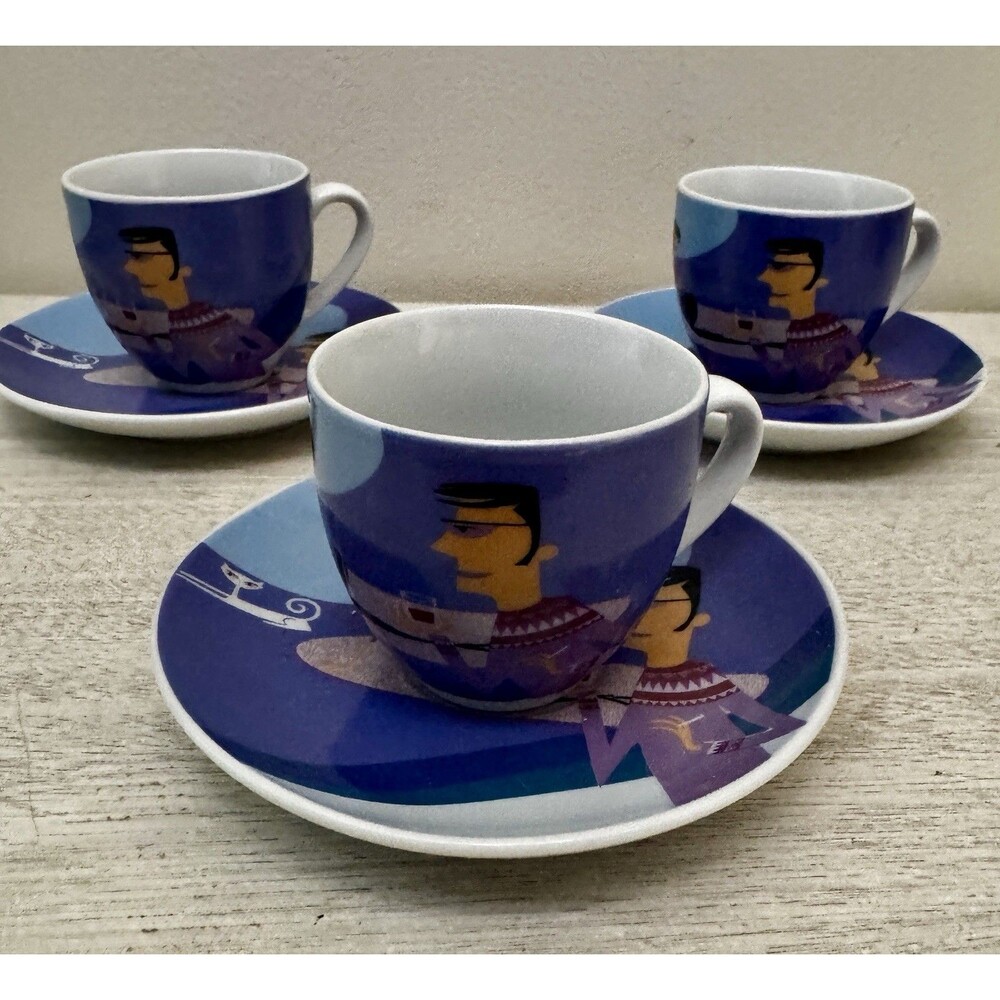 Vintage Tannex Italy Porcelain Espresso Cup & Saucer Set of 3 Retro Modern Art
